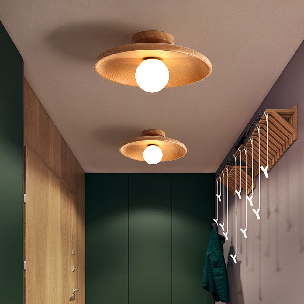 Nordic Wood Round Ceiling Light Fixture - Minimalist Design for Hallway & Living Room Lighting