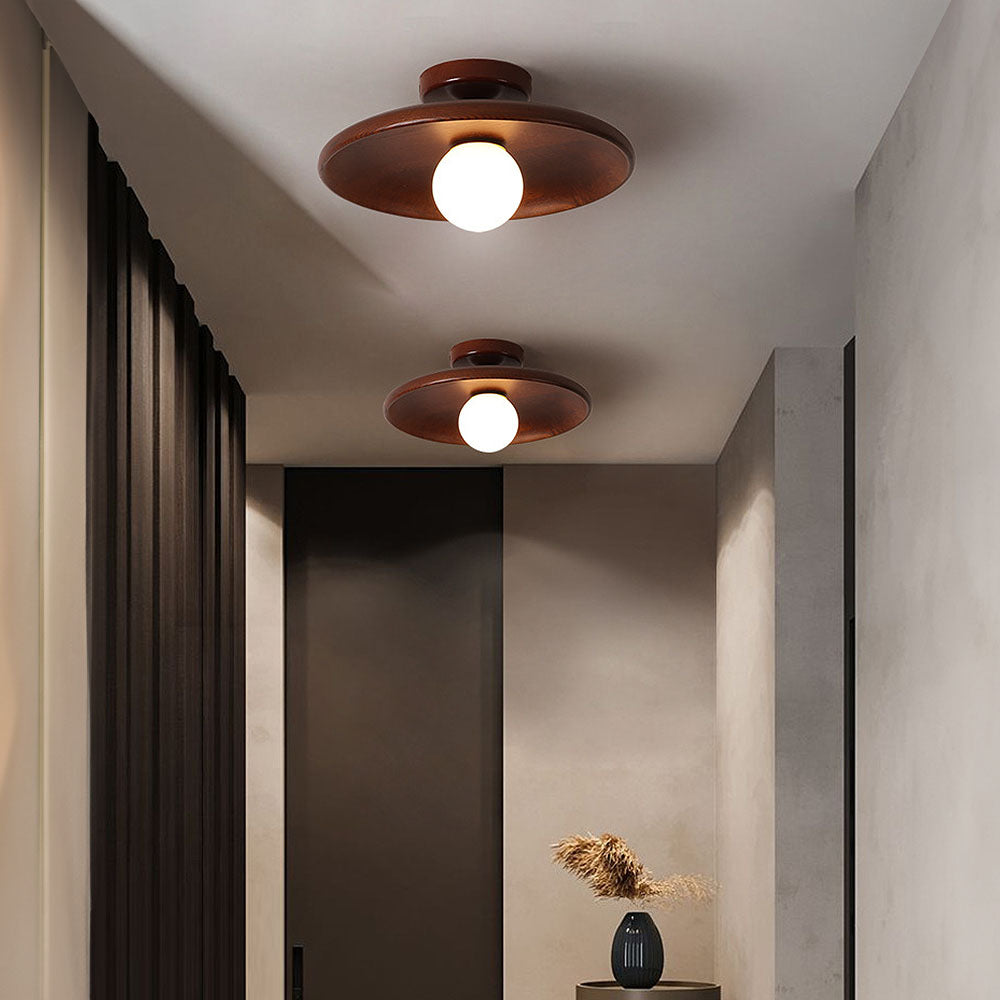 Nordic Wood Round Ceiling Light Fixture - Minimalist Design for Hallway & Living Room Lighting