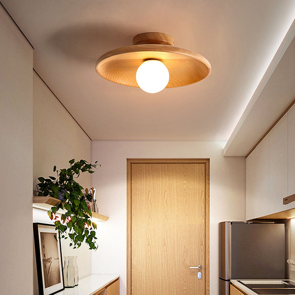 Nordic Wood Round Ceiling Light Fixture - Minimalist Design for Hallway & Living Room Lighting