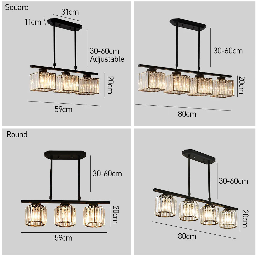 Modern Art Deco Glass Kitchen Island Lamps | Adjustable Height. 3-4 Lights & Ideal for Dining Room and Kitchen Lighting