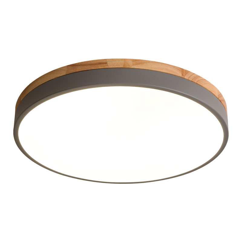 Wooden Round Shape Flush Ceiling Light | LED. Solid Wood & Iron for Living Room. Dining Room & Hallway