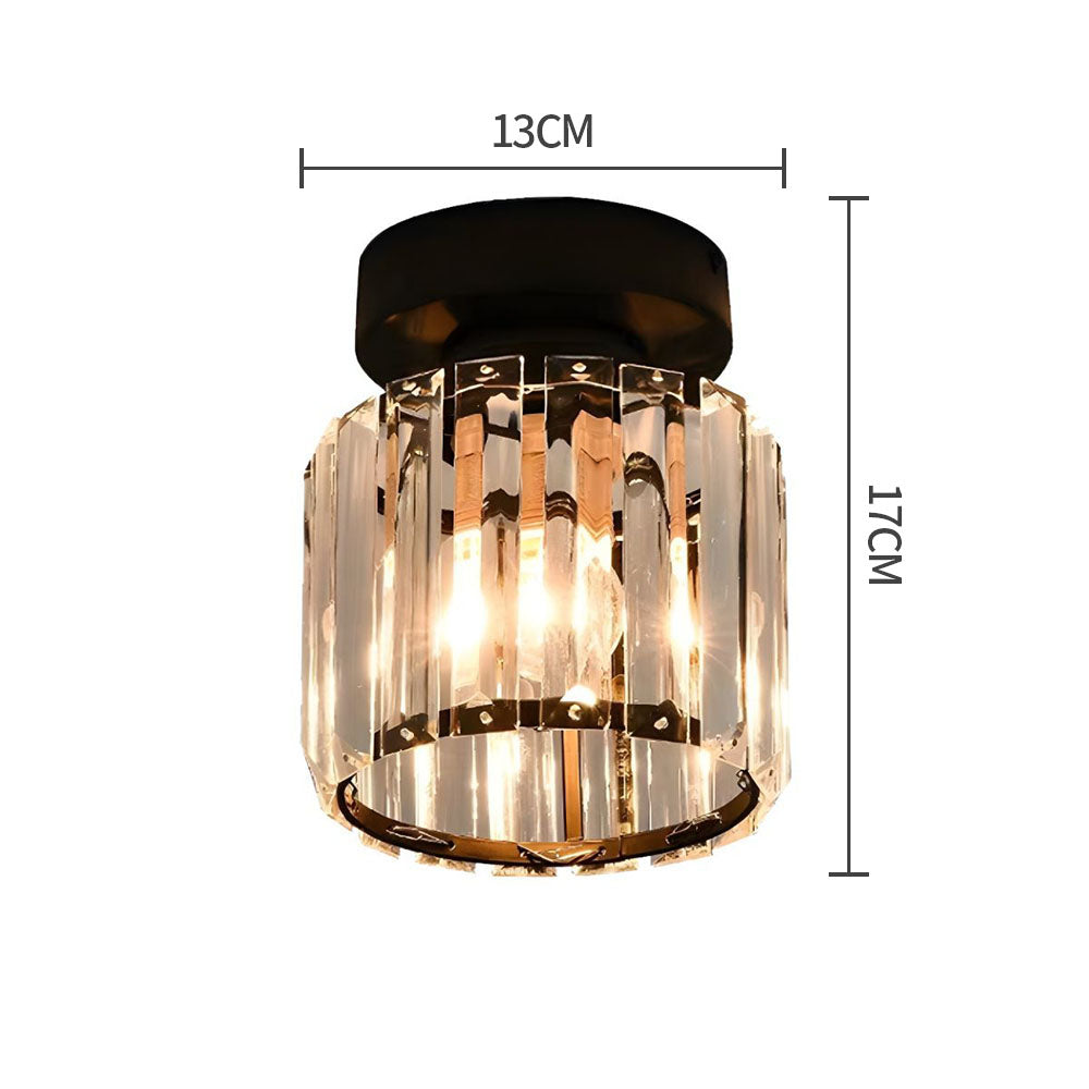Modern 1-Light Flush Mount Ceiling Light | Black Brass Fixture with Crystal Shade for Hallway & Living Room