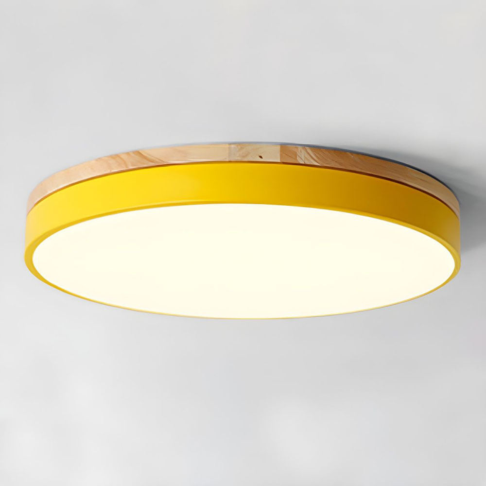 Wooden Round Shape Flush Ceiling Light | LED. Solid Wood & Iron for Living Room. Dining Room & Hallway