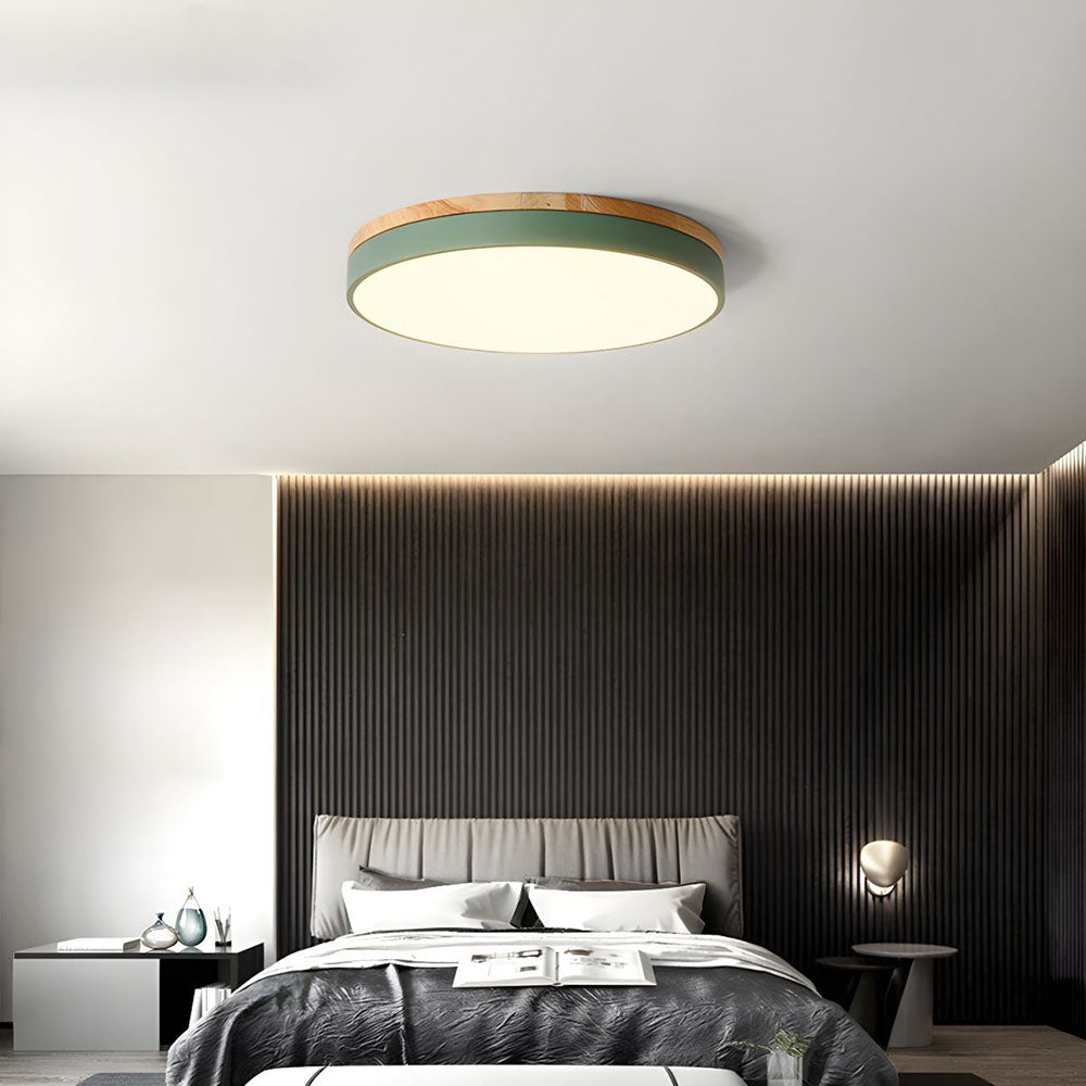 Wooden Round Shape Flush Ceiling Light | LED. Solid Wood & Iron for Living Room. Dining Room & Hallway