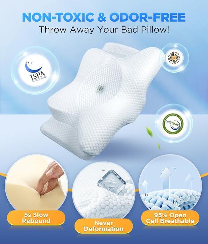 Memory Foam Neck Pillow | Ergonomic Support for Neck Pain Relief at Home