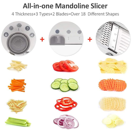 Mandoline Vegetable Slicer | Adjustable 304 Stainless Steel Blades for Even Slices, Sticks & Cubes in Professional Kitchen Use