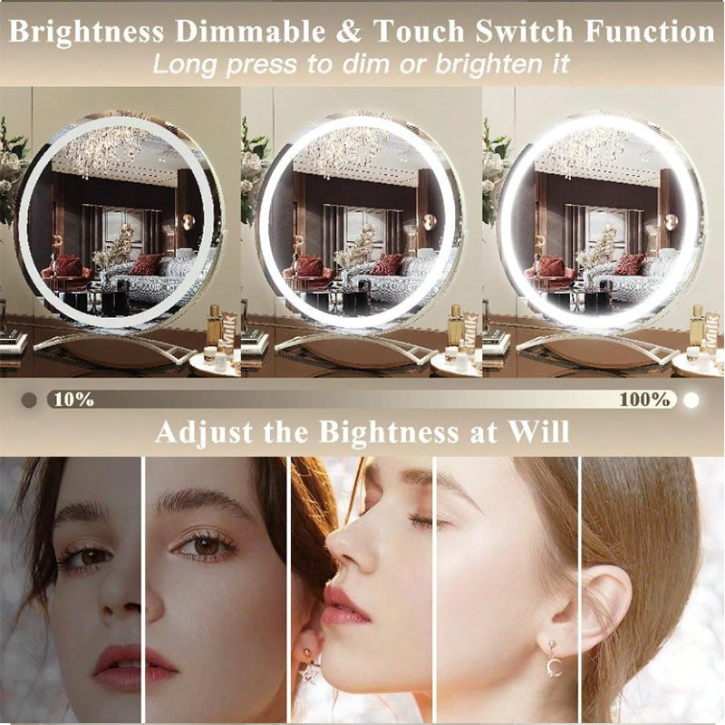 Dimmable LED Makeup Mirror | 360° Rotation. Touch Control & 3 Light Modes for Perfect Makeup Application