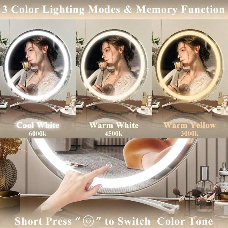 Dimmable LED Makeup Mirror | 360° Rotation. Touch Control & 3 Light Modes for Perfect Makeup Application