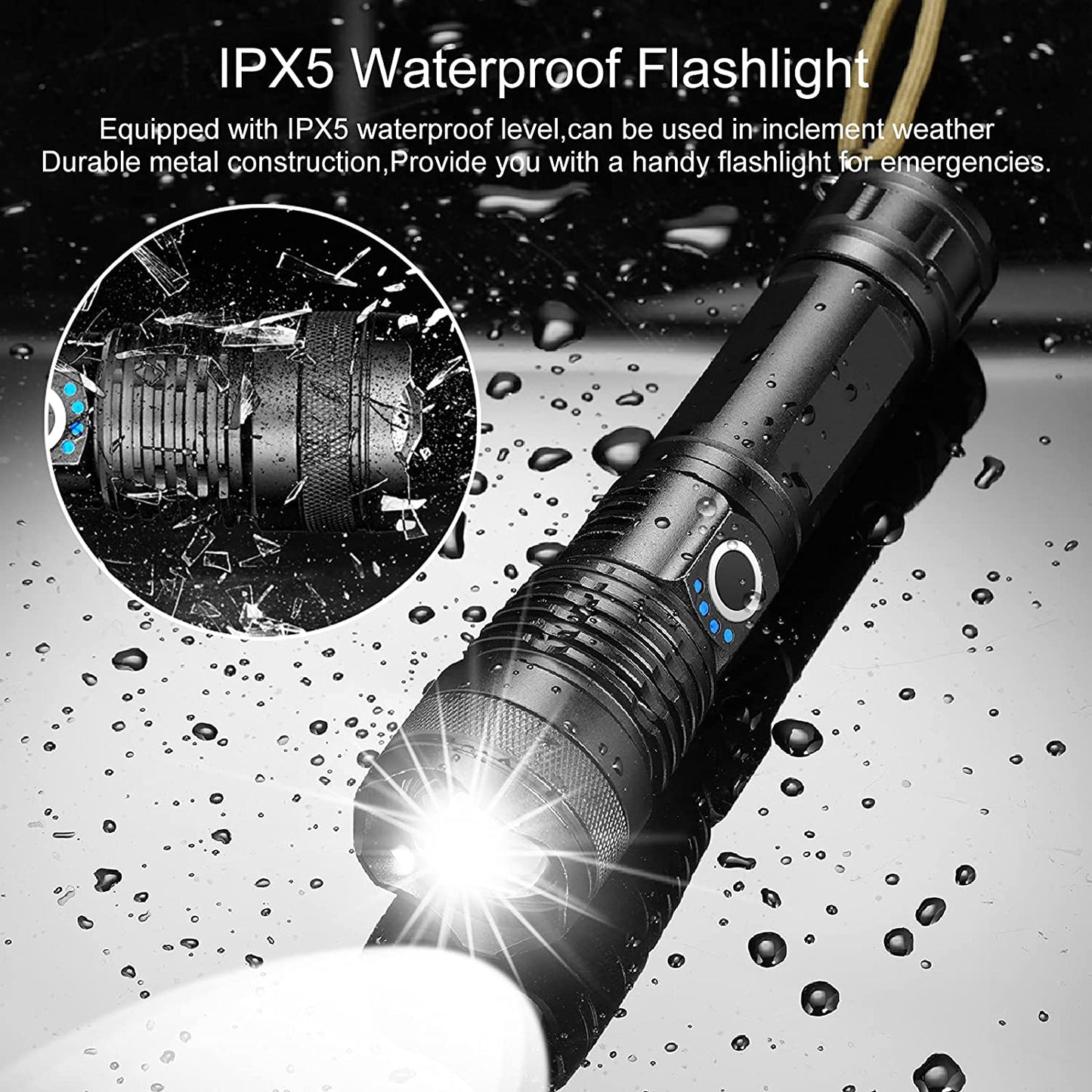 90000lm LED Tactical Flashlight | Rechargeable, Zoomable & Water-Resistant for Camping and Hiking