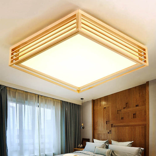 LED Flush Mount Ceiling Light | Modern Wood & Acrylic Design with Dimmable Color Temperatures for Low Ceilings & Various Rooms