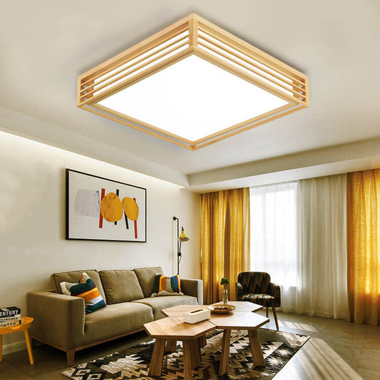 LED Flush Mount Ceiling Light | Modern Wood & Acrylic Design with Dimmable Color Temperatures for Low Ceilings & Various Rooms