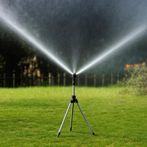 High-Pressure Rotating Tripod Sprinkler | 360° Coverage, Adjustable Height & Quick Setup for Garden Care and Summer Fun