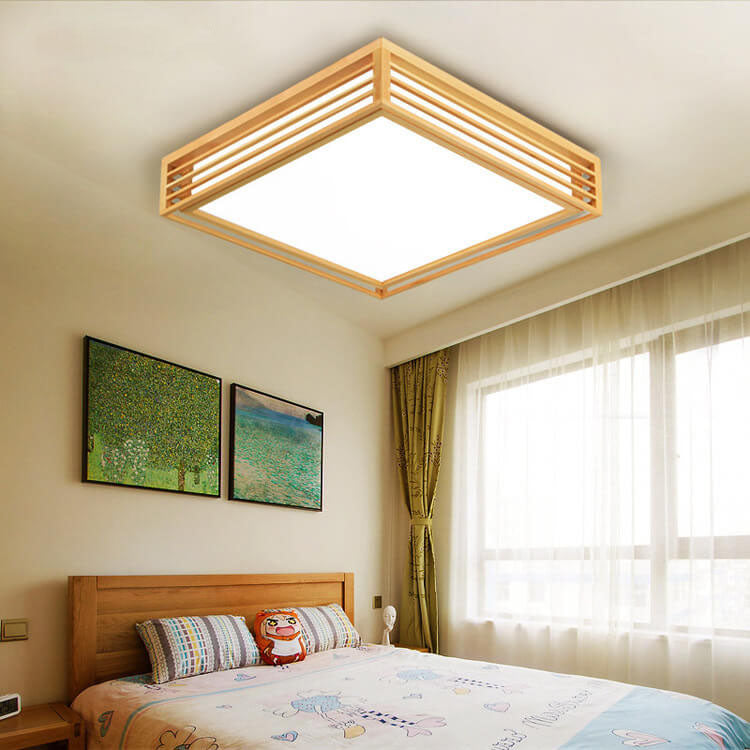 LED Flush Mount Ceiling Light | Modern Wood & Acrylic Design with Dimmable Color Temperatures for Low Ceilings & Various Rooms