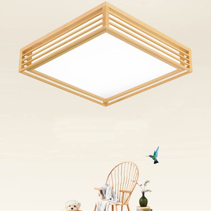 LED Flush Mount Ceiling Light | Modern Wood & Acrylic Design with Dimmable Color Temperatures for Low Ceilings & Various Rooms