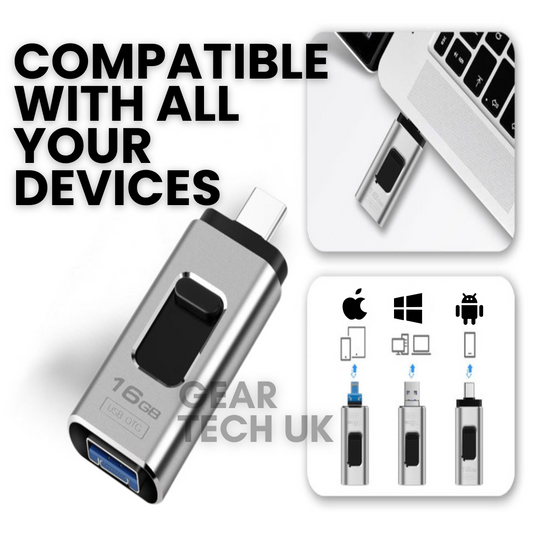 Phone Storage Memory Stick – 4-in-1 USB Flash Drive with Lightning, USB-C, Micro-USB & USB 3.0 for Fast Data Transfer & Backup on Phones & Laptops