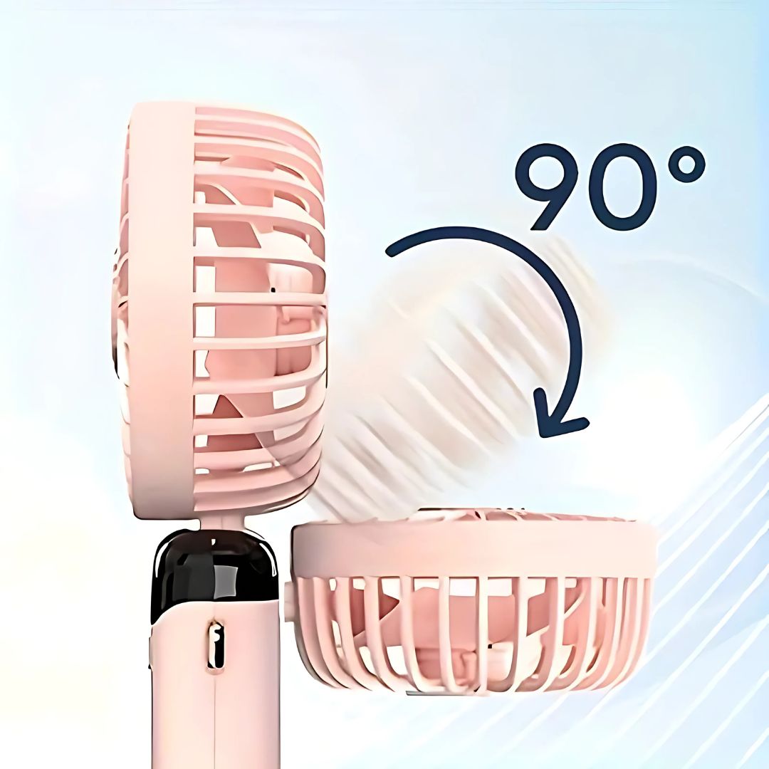 Rechargeable Handheld Mini Fan | 5-Speed, 90-Degree Adjustable & Quiet for Office, Home & Outdoor Use