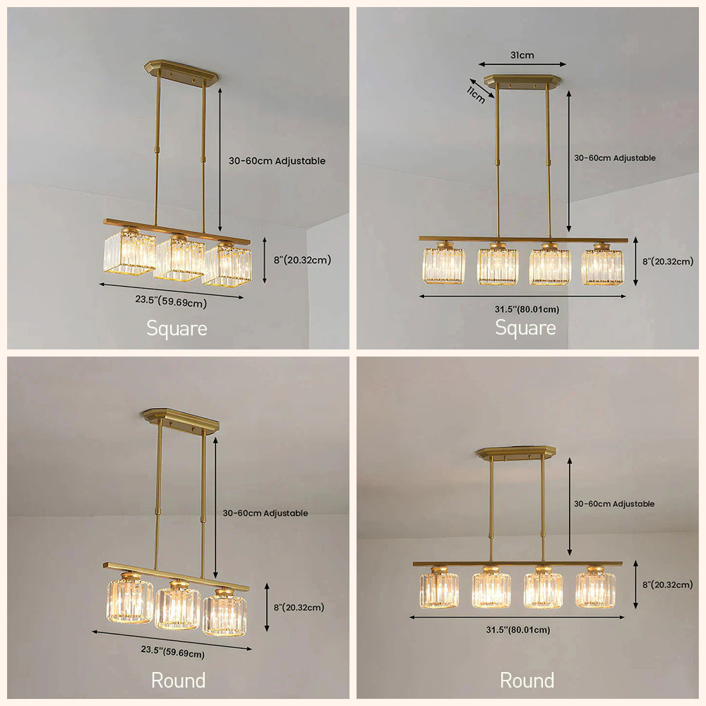 Modern Art Deco Glass Kitchen Island Lamps | Adjustable Height. 3-4 Lights & Ideal for Dining Room and Kitchen Lighting