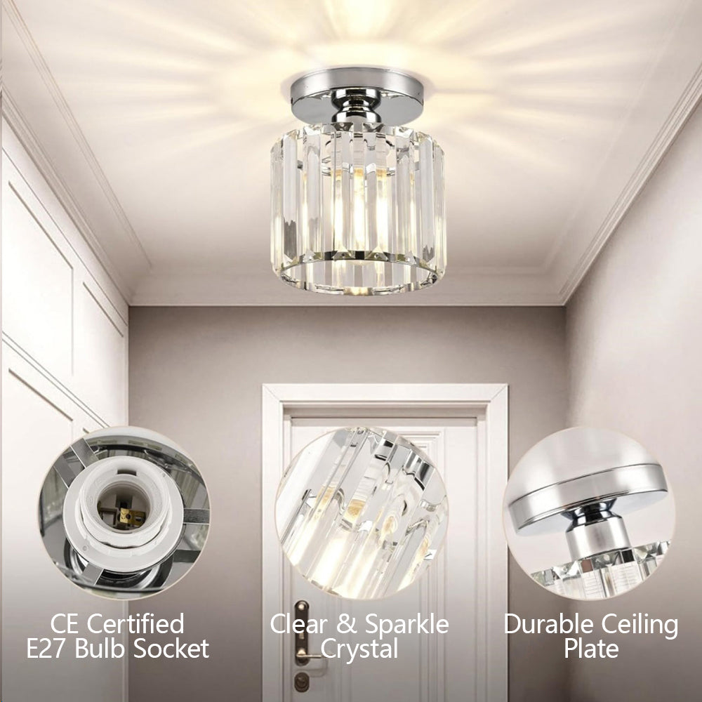 Modern 1-Light Flush Mount Ceiling Light | Black Brass Fixture with Crystal Shade for Hallway & Living Room