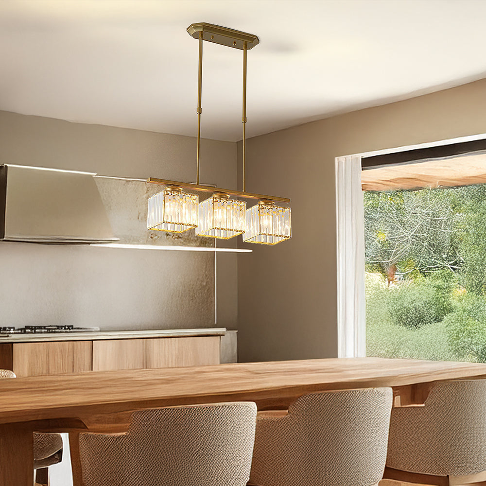Modern Art Deco Glass Kitchen Island Lamps | Adjustable Height. 3-4 Lights & Ideal for Dining Room and Kitchen Lighting