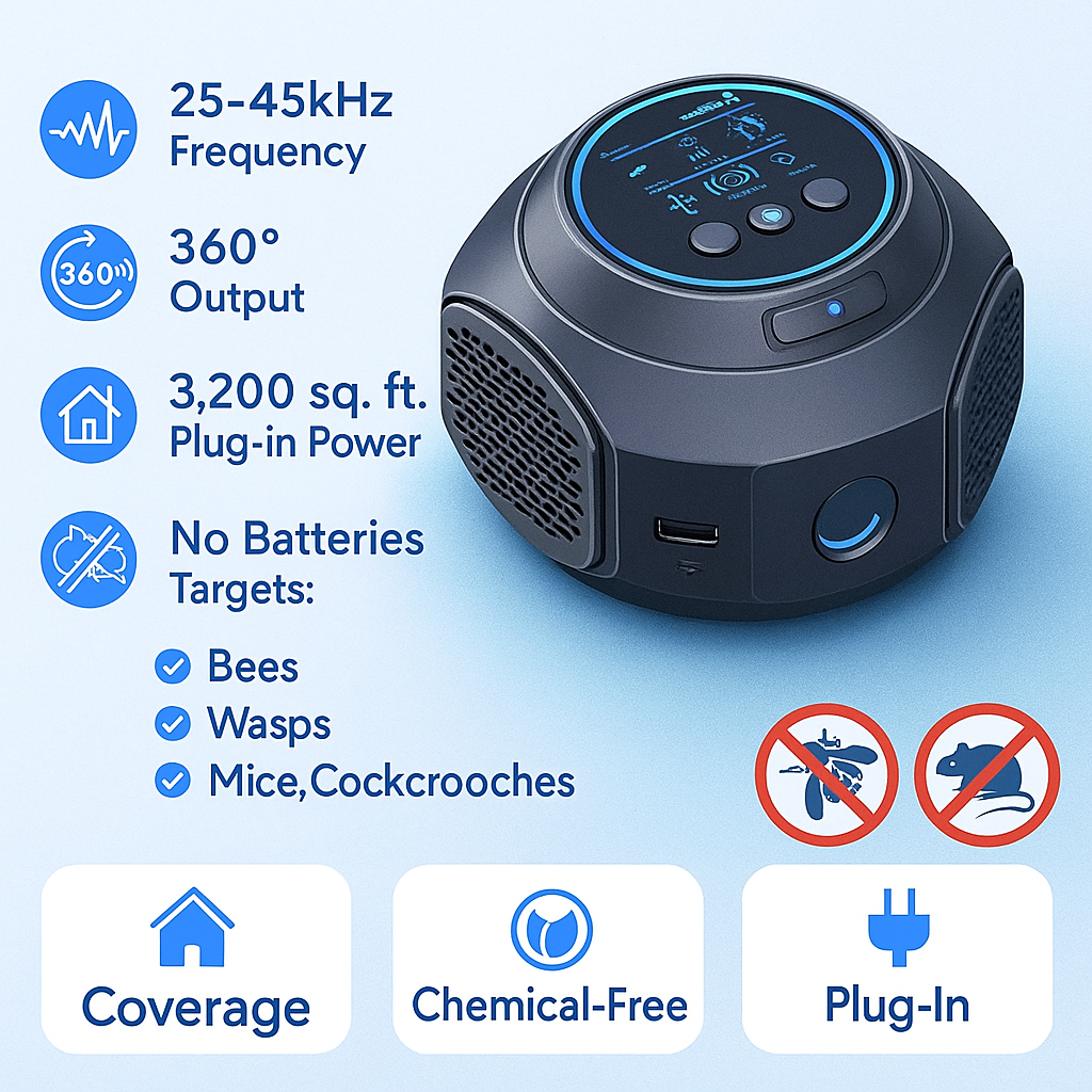 Ultrasonic Bee & Wasp Repellent Device | Chemical-Free. 360° Coverage for Home & Outdoor Pest Control