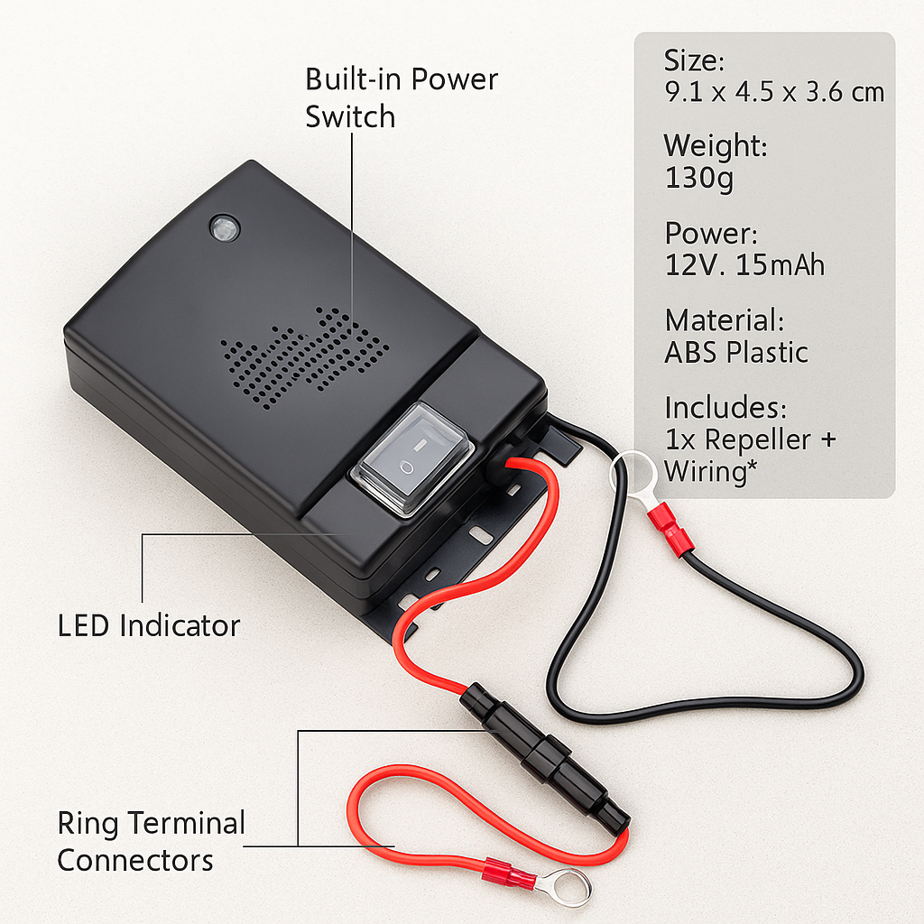 Ultrasonic Car Mice Repeller | Portable. Self-Powered & Effective for Vehicle Protection Against Rodents
