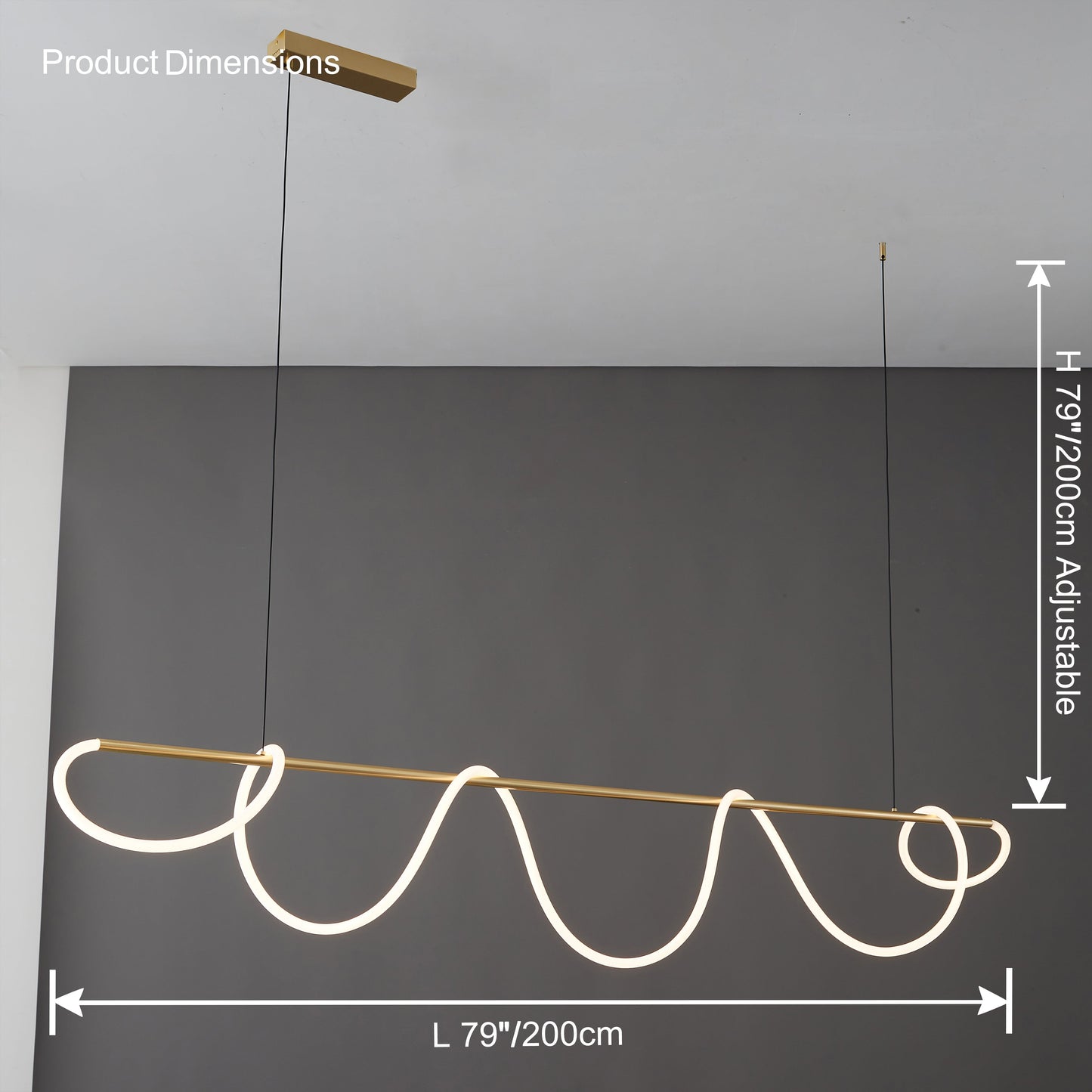 LED Linear Brass Chandelier | Dimmable. Damp Rated & Adjustable Height for Dining Room and Living Spaces