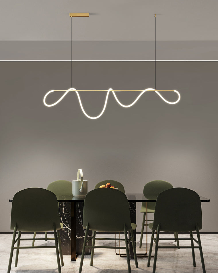 LED Linear Brass Chandelier | Dimmable. Damp Rated & Adjustable Height for Dining Room and Living Spaces