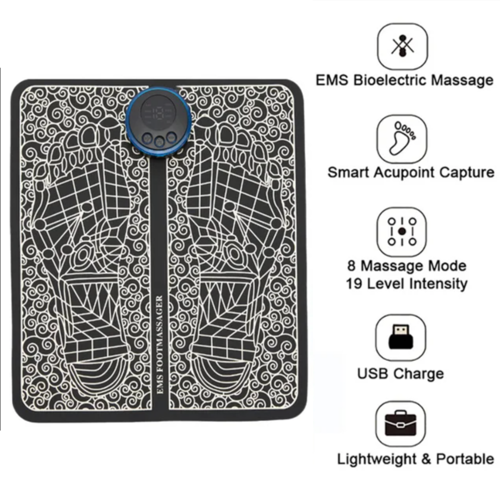 EMS Foot Massage Pad with Adjustable Intensity for Pain Relief and Relaxation at Home