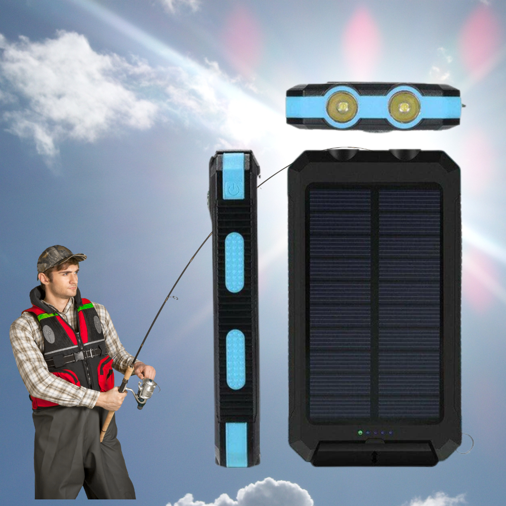 Fishing Power Bank 50000 mah Waterproof Solar Charger | Fishing Battery Pack with USB-C Fast Charging & LED Light