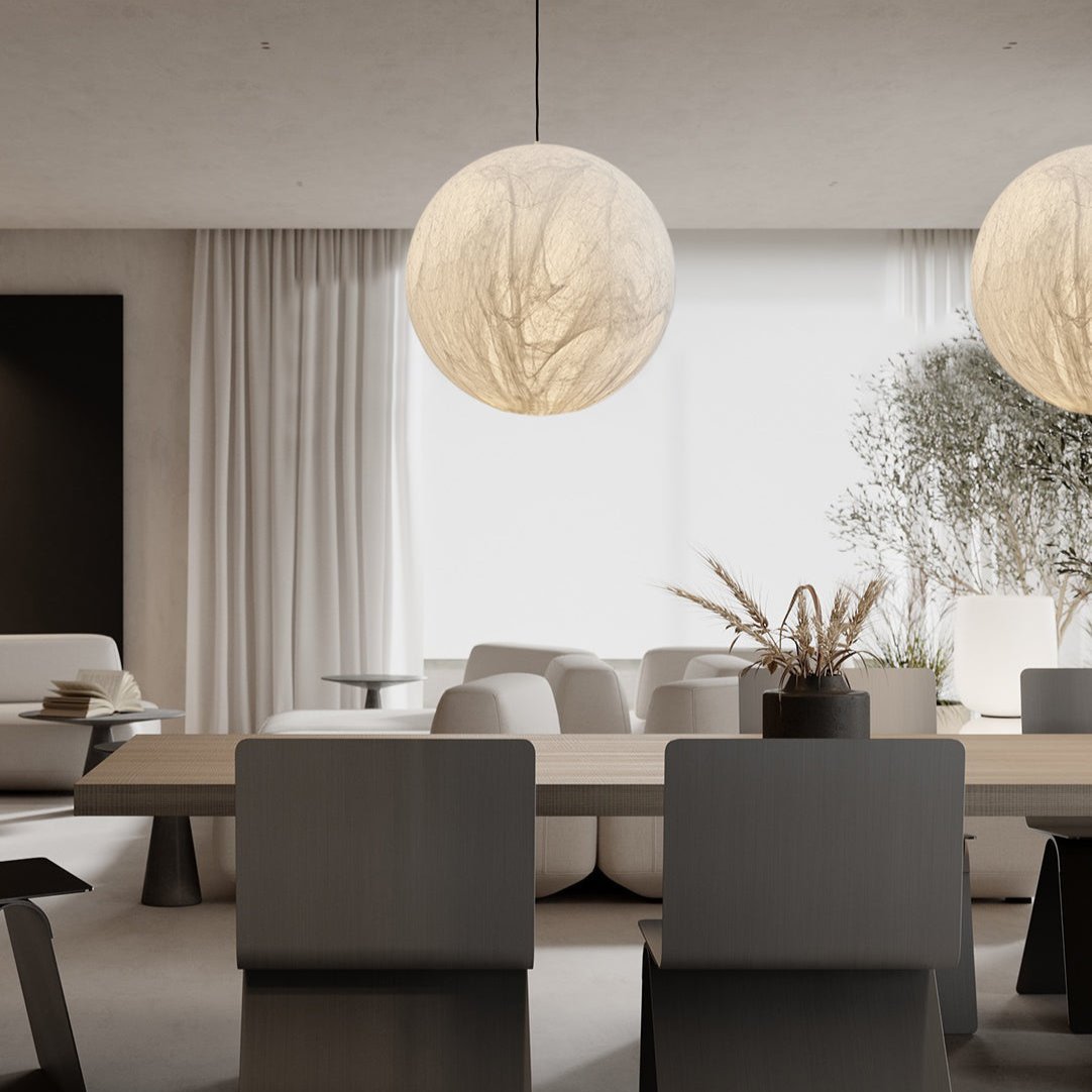 Moon Silk Pendant Lamp - Modern Hanging Light Fixture for Living Room & Dining Room Decor
