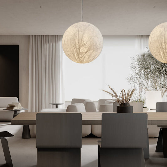 Moon Silk Pendant Lamp - Modern Hanging Light Fixture for Living Room & Dining Room Decor