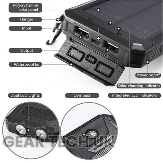 Fishing Power Bank 50000 mah Waterproof Solar Charger | Fishing Battery Pack with USB-C Fast Charging & LED Light