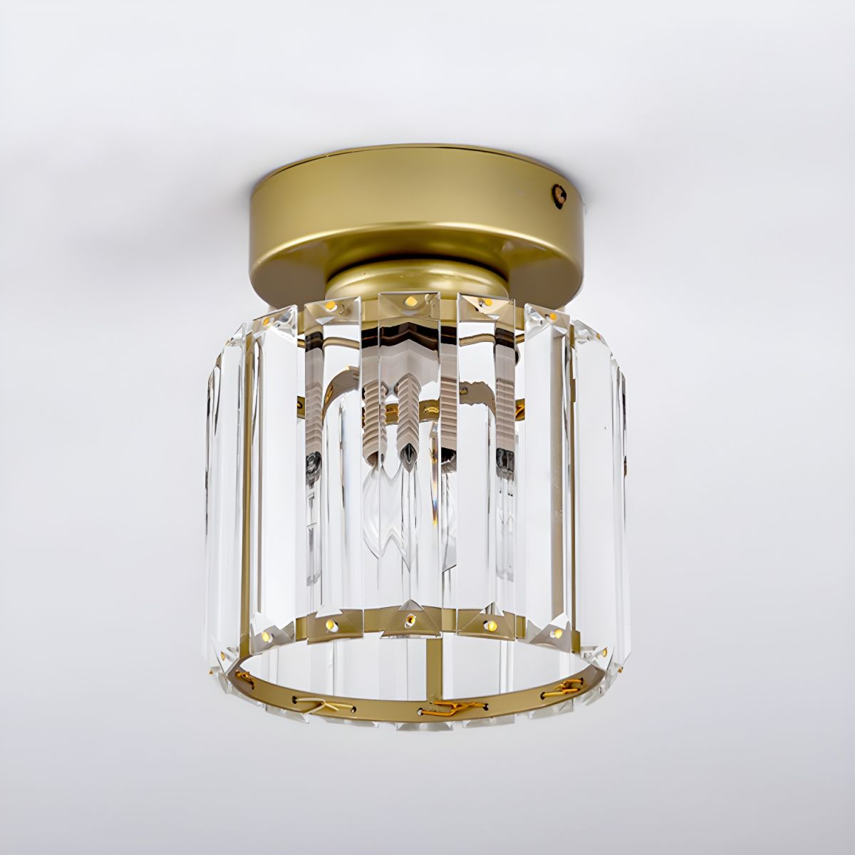 Modern 1-Light Flush Mount Ceiling Light | Black Brass Fixture with Crystal Shade for Hallway & Living Room