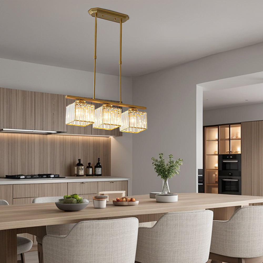Modern Art Deco Glass Kitchen Island Lamps | Adjustable Height. 3-4 Lights & Ideal for Dining Room and Kitchen Lighting
