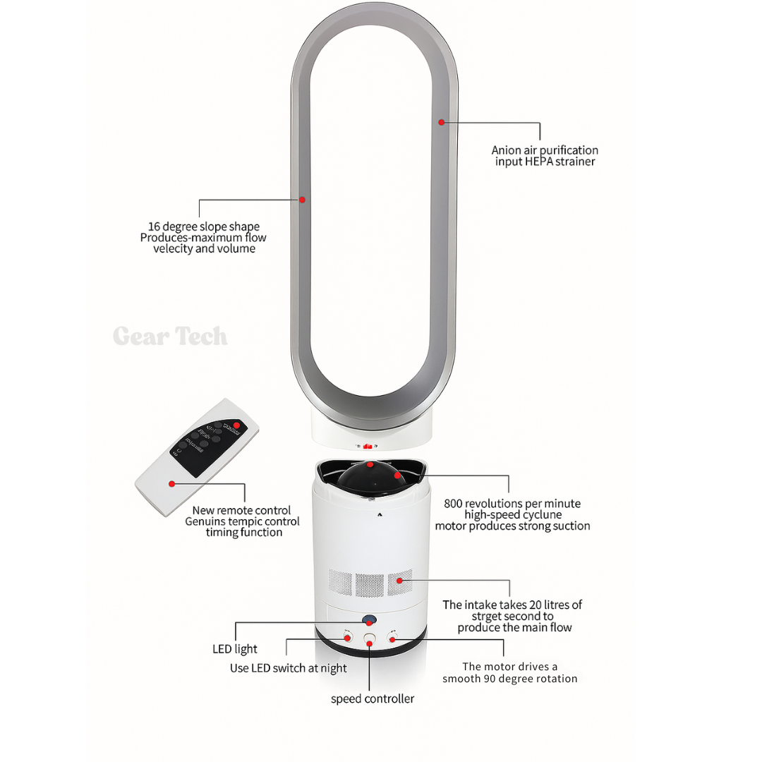16 Inch Bladeless Fan With Remote Control