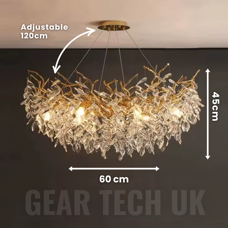 French Style Crystal Chandelier with Branch Design for Living Room & Dining Room Lighting