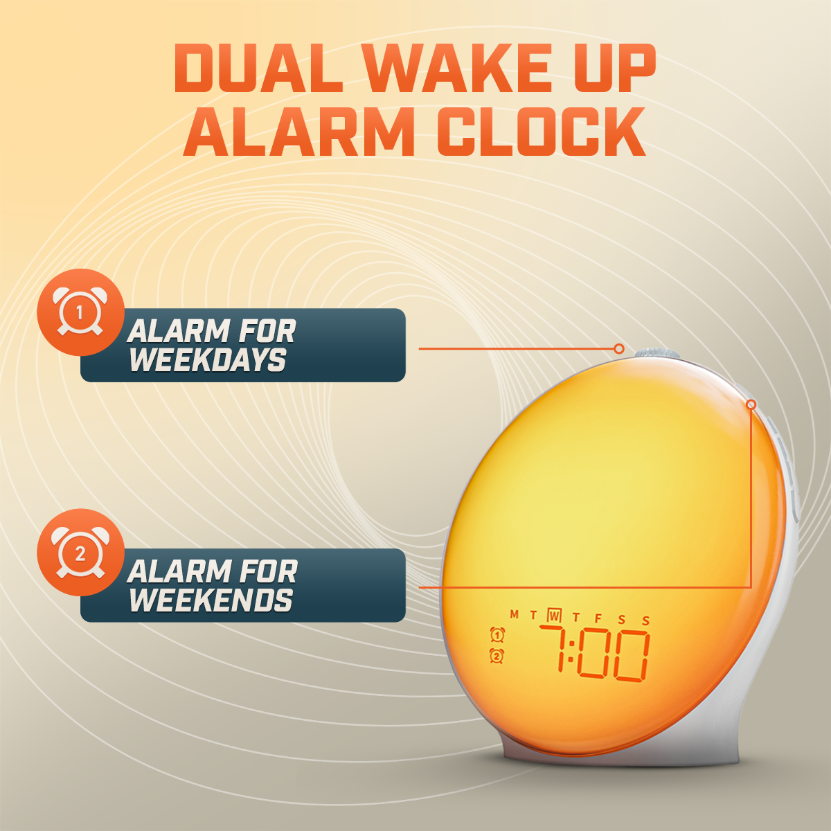 Wake Up Natural Light  Alarm Clock - Digital Alarm Clock with Snooze Function, LED Display, Battery Operated, Ideal for Bedrooms and Offices