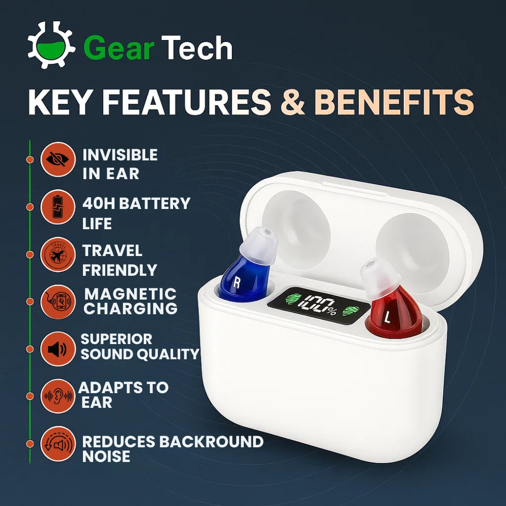 In-Ear Rechargeable Hearing Aids Offering Clear Sound, Long-Lasting Battery, and Comfortable Fit for Everyday Use