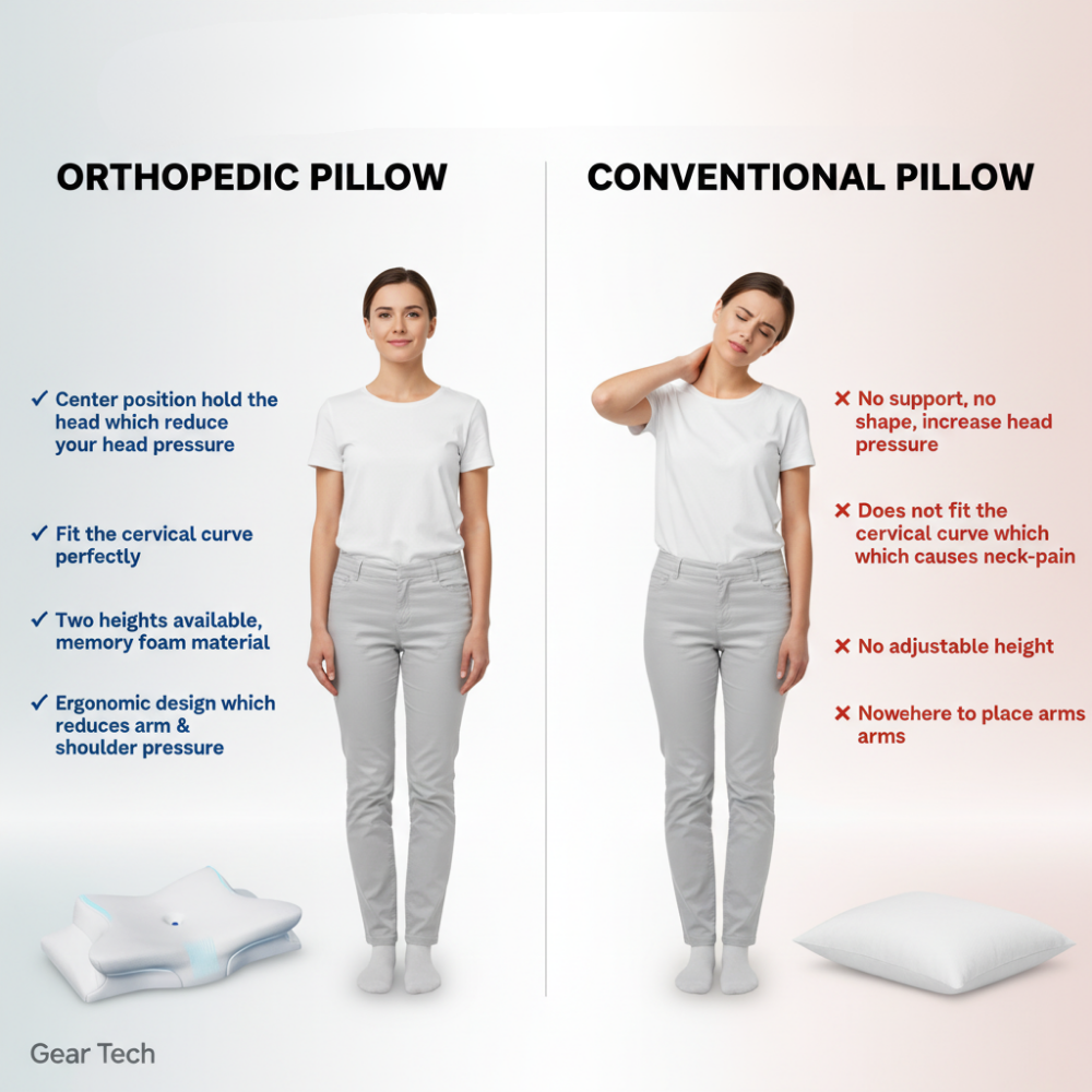 Orthopedic Memory Foam Pillow for Neck Pain – Ergonomic Contour Cervical Support Pillow for Side, Back & Stomach Sleepers