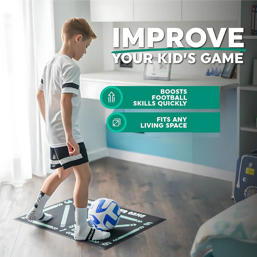 Football Pro Training Mat | Anti-Slip, 2x2m Space & Video Program for Skill Enhancement and Home Training