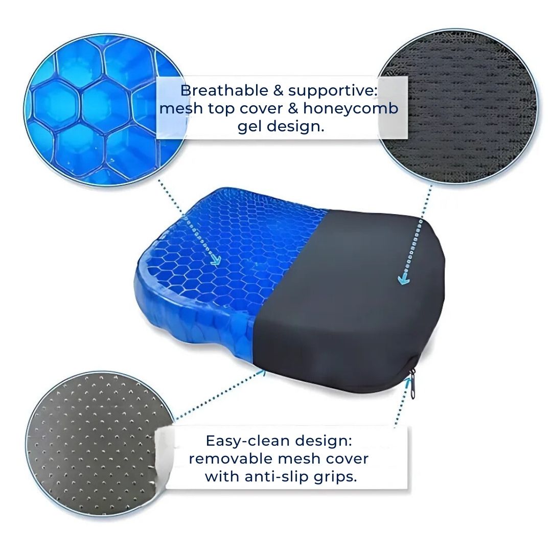Orthopedic Gel Seat Cushion | Pressure Relief, Tailbone Support & Lower Back Comfort for Office Chair, Car & Wheelchair Use