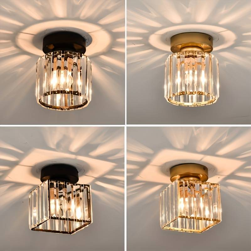 Modern 1-Light Flush Mount Ceiling Light | Black Brass Fixture with Crystal Shade for Hallway & Living Room