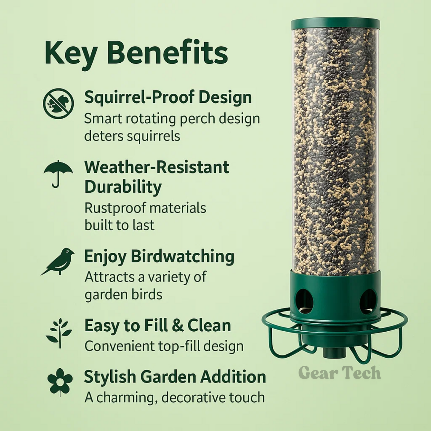 Squirrel Proof Bird Feeder | Heavy-Duty Metal, Multi-Feeding Ports & Ideal for Backyard Birdwatching