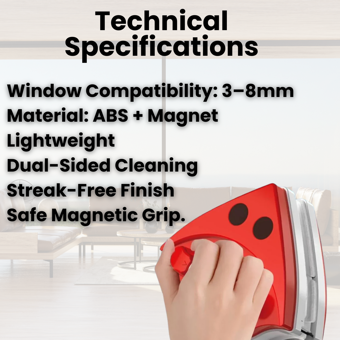 Dual-Sided Magnetic Window Cleaner | Streak-Free, Efficient & Ideal for Hard-to-Reach Windows (3-8mm)