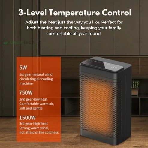 Portable Electric PTC Fan Heater | Fast Heating, Remote Control & Adjustable Temperature for Bathroom and Living Room Use