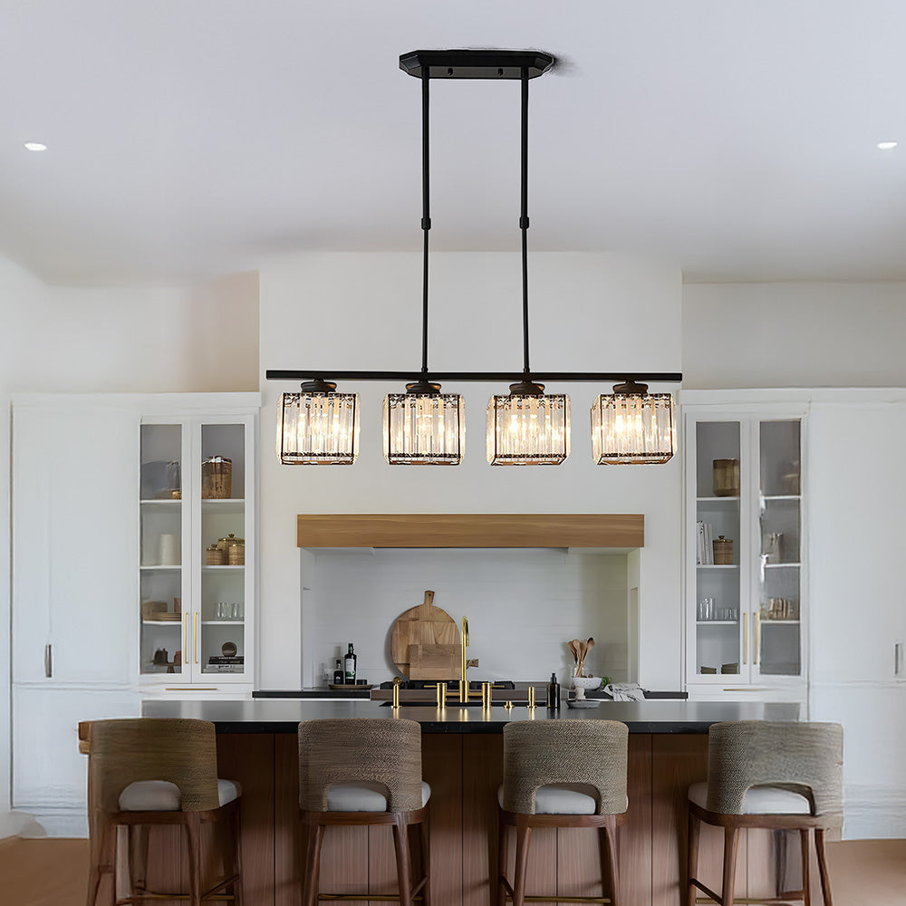 Modern Art Deco Glass Kitchen Island Lamps | Adjustable Height. 3-4 Lights & Ideal for Dining Room and Kitchen Lighting