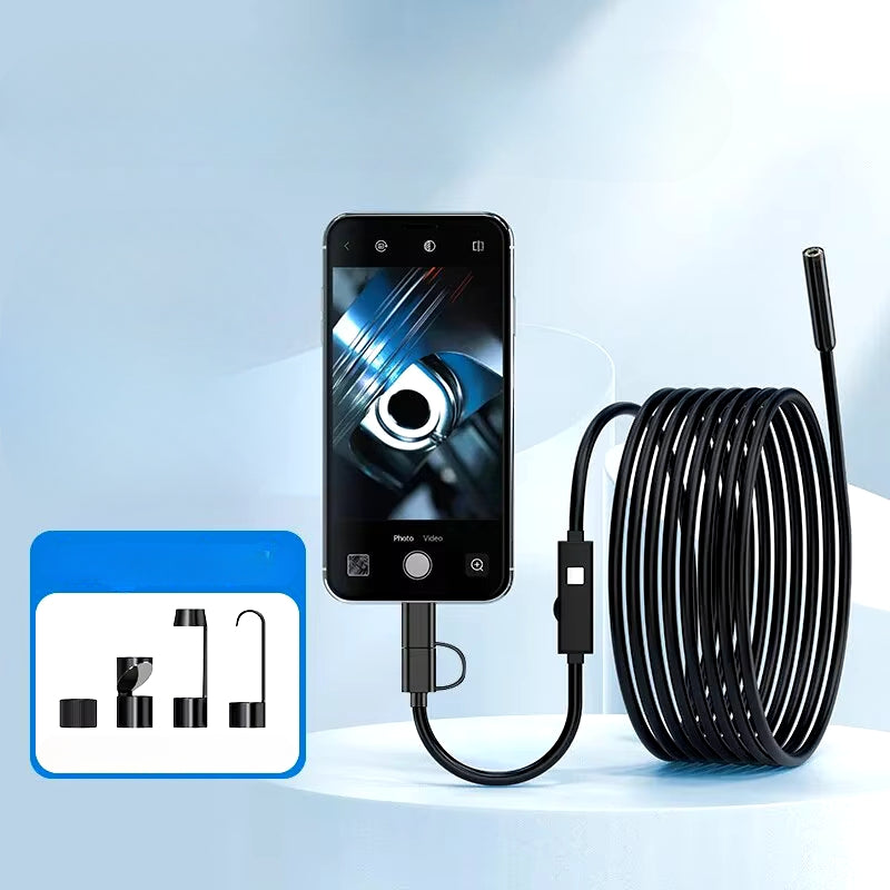 Industrial Endoscope Inspection Camera For Phone - Waterproof and Flexible HD Cam with Led Lights