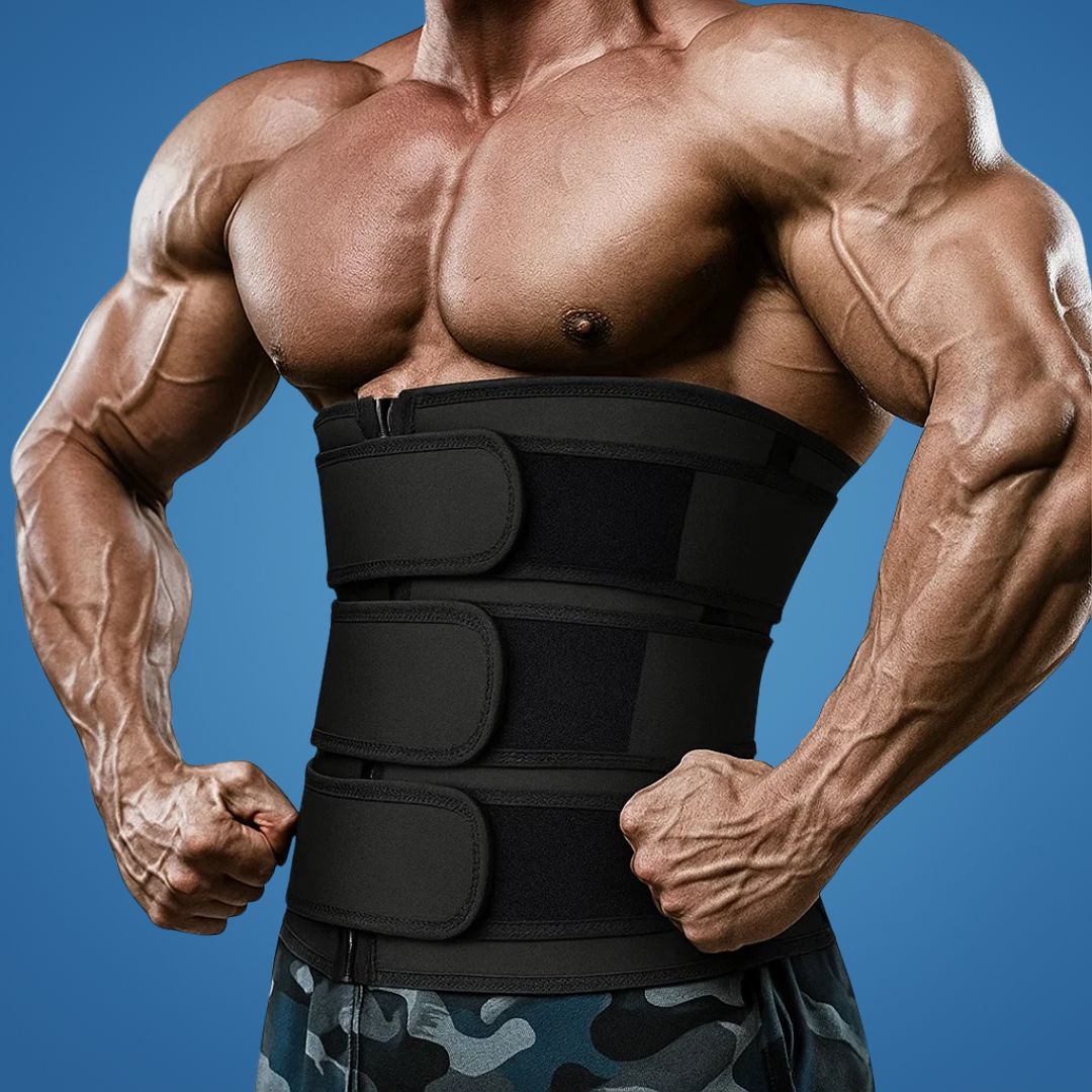Mens Waist Trainer for Gym & Weight Loss | Triple Compression Fat Burning Sweat Belt | Back Support & Core Trimmer