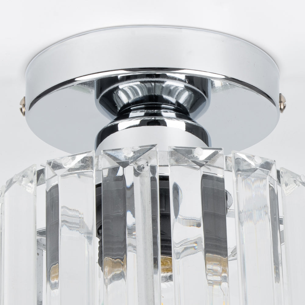 Modern 1-Light Flush Mount Ceiling Light | Black Brass Fixture with Crystal Shade for Hallway & Living Room