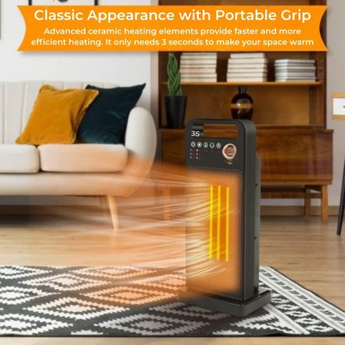 2000W Electric Room Heater | Remote Control, Touch Screen & Vertical 120° Oscillation for Home Use
